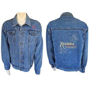 Vintage Riviera Hotel Casino Las Vegas Denim Jacket Circe Jeans Size L 90s Embro